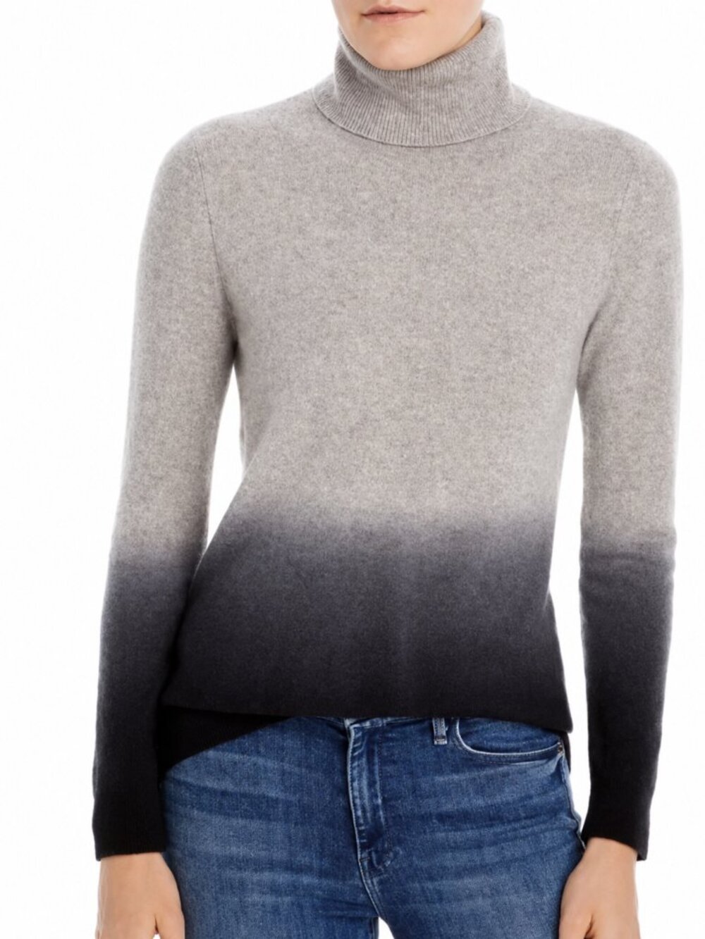 C by Bloomingdales Womens L Cashmere Ombre Turtleneck Sweater Gray Black Luxury